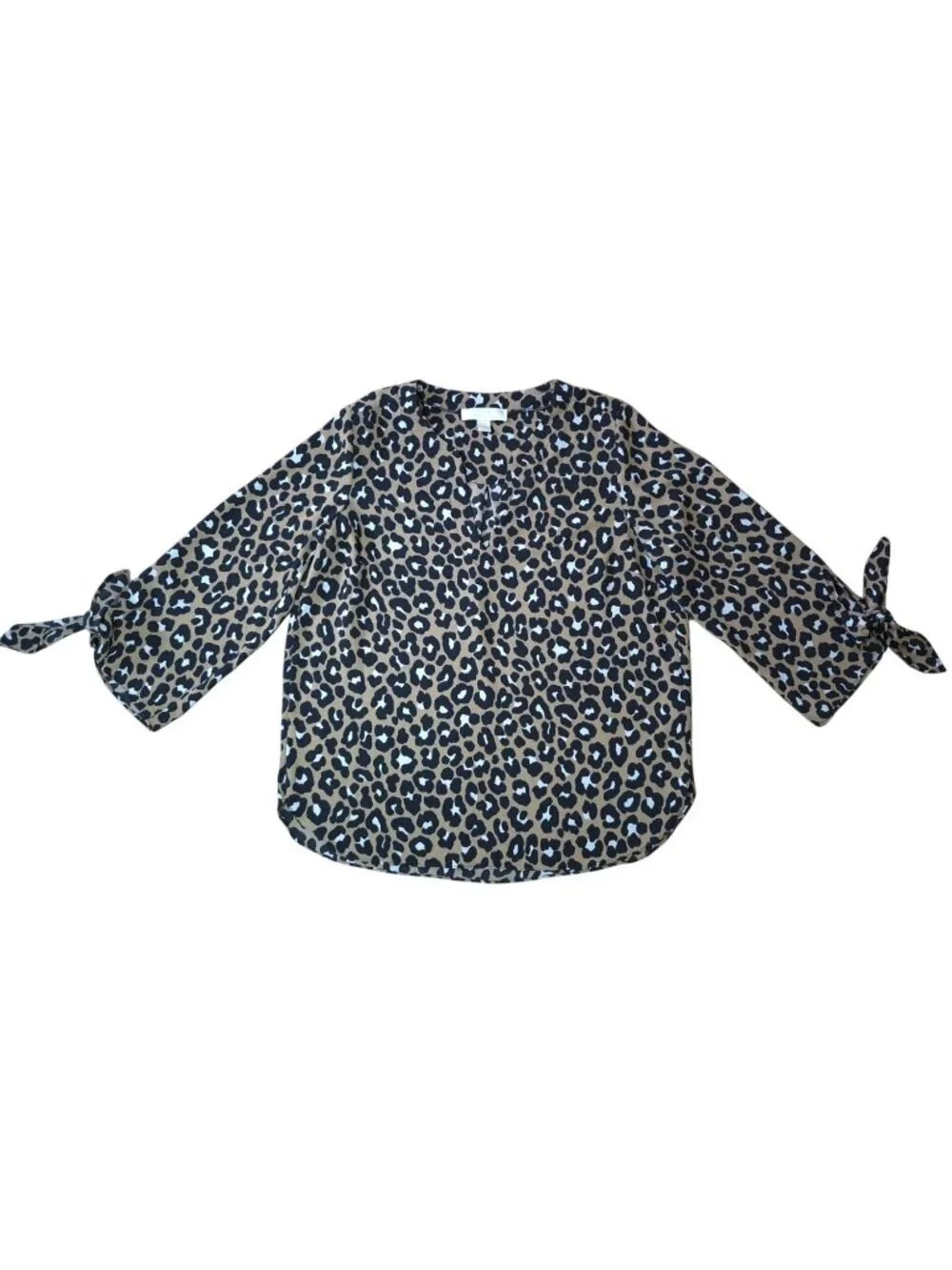 Michael Kors Leopard Print Blouse Tie Sleeve Womens Size M Animal Print Top.